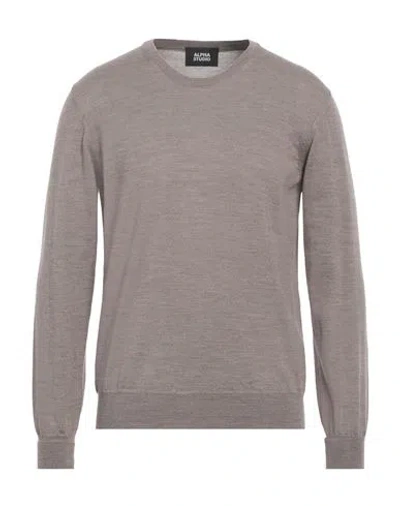 Alpha Studio Man Sweater Taupe Size 46 Merino Wool In Gray