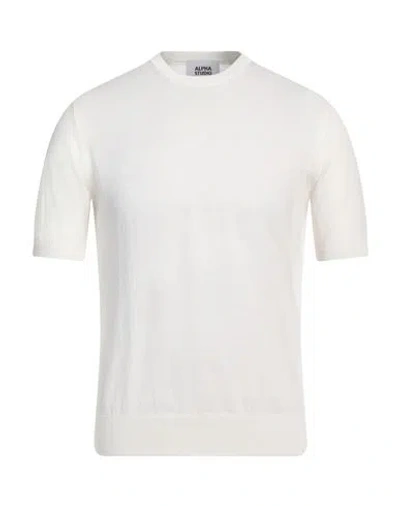 Alpha Studio Man Sweater White Size 46 Cotton