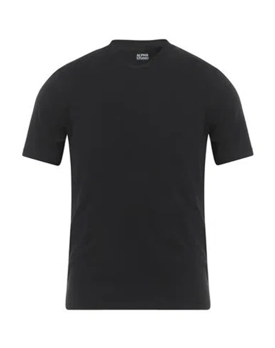 Alpha Studio Man T-shirt Black Size 48 Cotton, Elastane