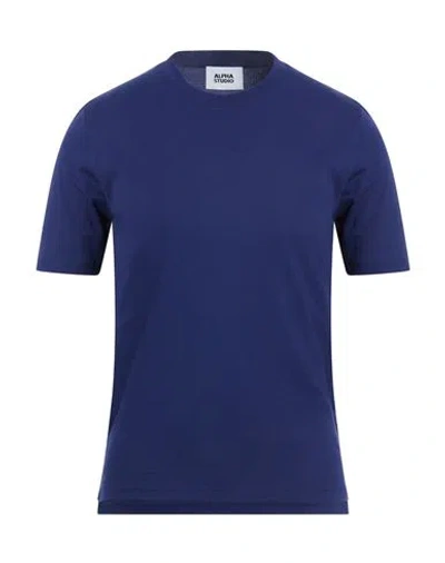 Alpha Studio Man T-shirt Bright Blue Size 48 Cotton, Elastane