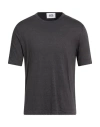 Alpha Studio Man T-shirt Charcoal Size 50 Linen, Elastane In Black