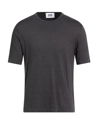 Alpha Studio Man T-shirt Charcoal Size 50 Linen, Elastane In Black