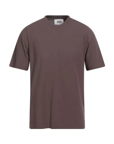 Alpha Studio Man T-shirt Dark Brown Size 40 Cotton, Elastane