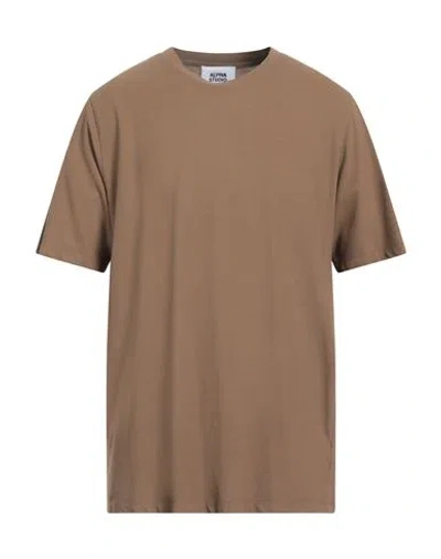 Alpha Studio Man T-shirt Khaki Size 46 Cotton, Elastane In Beige