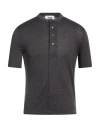 Alpha Studio Man T-shirt Lead Size 44 Linen, Elastane In Black