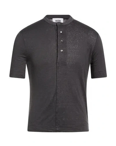 Alpha Studio Man T-shirt Lead Size 44 Linen, Elastane In Black