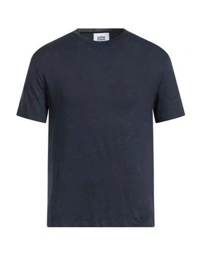 Alpha Studio Man T-shirt Midnight Blue Size 40 Linen, Elastane