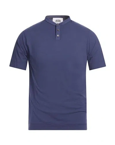 Alpha Studio Man T-shirt Navy Size 36 Cotton, Elastane In Blue