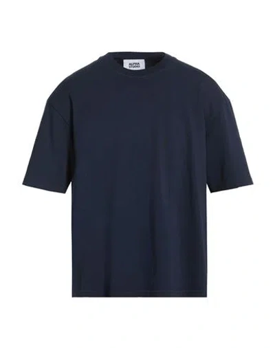 Alpha Studio Man T-shirt Navy Size 42 Cotton, Elastane In Blue