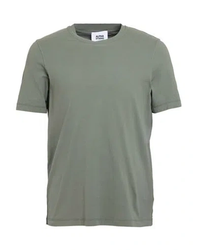 Alpha Studio Man T-shirt Sage Green Size 42 Cotton, Elastane In Sage Green