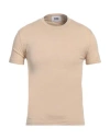 Alpha Studio Man T-shirt Sand Size 40 Linen, Elastane In Beige