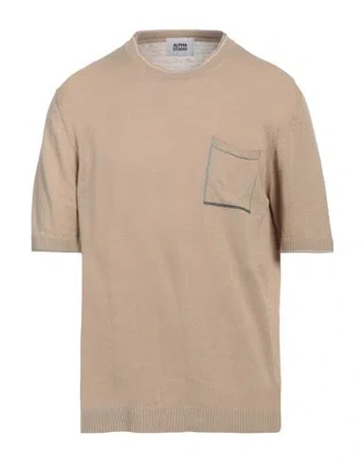 Alpha Studio Man T-shirt Sand Size 44 Linen, Cotton In Beige