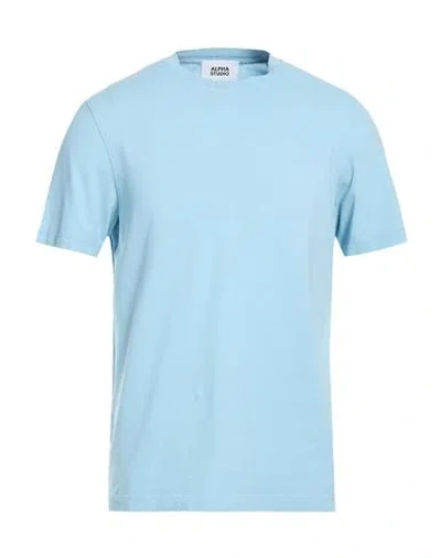 Alpha Studio Man T-shirt Sky Blue Size 48 Cotton, Elastane