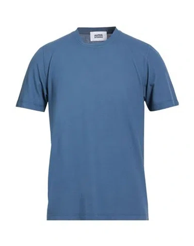 Alpha Studio Man T-shirt Slate Blue Size 40 Cotton, Elastane