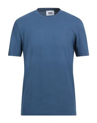 Alpha Studio Man T-shirt Slate Blue Size 44 Cotton, Elastane