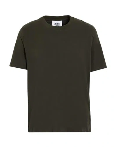 Alpha Studio Man T-shirt Dark Green Size 42 Cotton, Elastane In Black