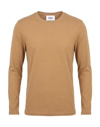 Alpha Studio Man T-shirt Khaki Size 40 Cotton, Elastane In Brown
