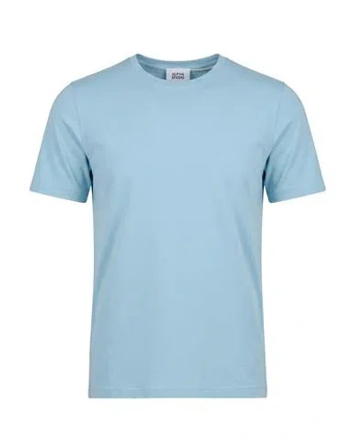 Alpha Studio Man T-shirt Light Blue Size 36 Cotton, Elastane