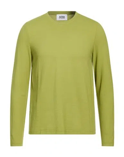 Alpha Studio Man T-shirt Lime Green Size 44 Cotton, Elastane