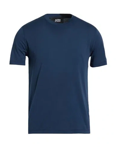 Alpha Studio Man T-shirt Navy Size 40 Cotton, Elastane In Blue
