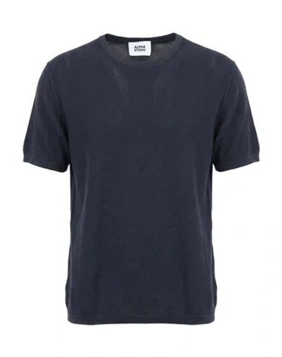 Alpha Studio Man T-shirt Navy Size 40 Hemp In Blue