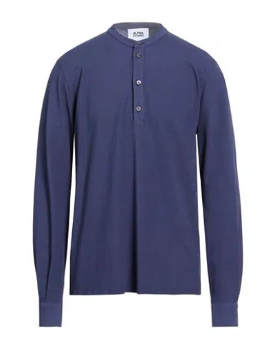 Alpha Studio Man T-shirt Navy Size 44 Cotton, Elastane In Blue