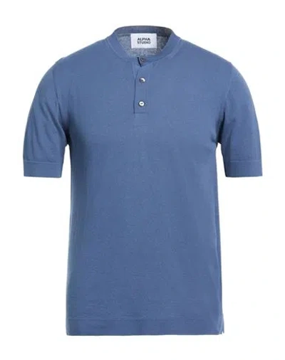 Alpha Studio Man T-shirt Slate Blue Size 42 Cotton, Polyester