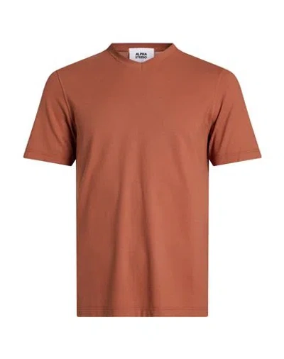 Alpha Studio Man T-shirt Tan Size 40 Cotton, Elastane In Brown