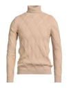Alpha Studio Man Turtleneck Beige Size 46 Merino Wool In Neutral