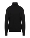 Alpha Studio Man Turtleneck Black Size 46 Merino Wool, Ovine Leather In Black