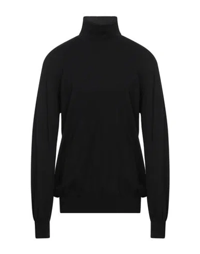 Alpha Studio Man Turtleneck Black Size 46 Merino Wool, Ovine Leather