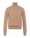 Alpha Studio Man Turtleneck Camel Size 40 Geelong Wool In Brown