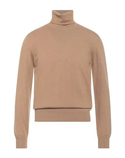 Alpha Studio Man Turtleneck Camel Size 40 Geelong Wool In Brown