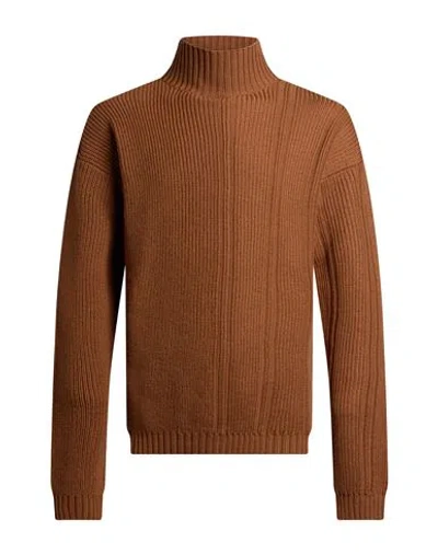 Alpha Studio Man Turtleneck Camel Size 40 Merino Wool In Brown
