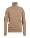Alpha Studio Man Turtleneck Camel Size 40 Merino Wool In Brown