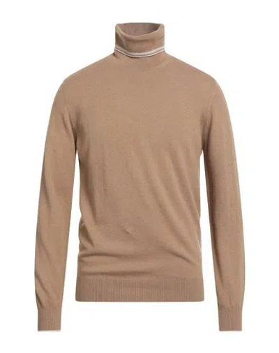 Alpha Studio Man Turtleneck Camel Size 40 Merino Wool In Brown