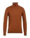 Alpha Studio Man Turtleneck Camel Size 42 Merino Wool In Brown