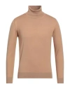 Alpha Studio Man Turtleneck Camel Size 40 Merino Wool In Beige