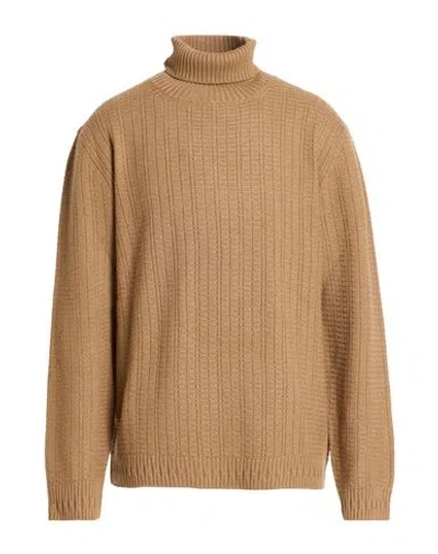 Alpha Studio Man Turtleneck Camel Size 44 Merino Wool In Brown