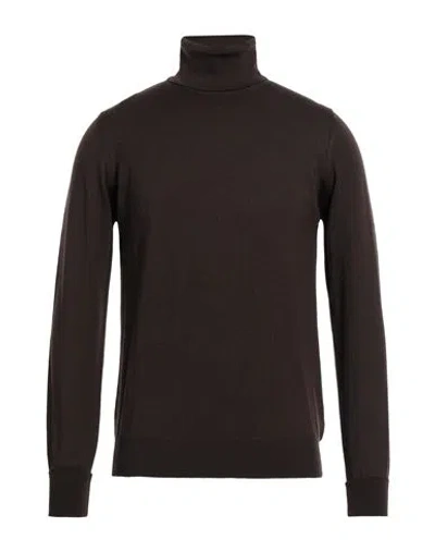 Alpha Studio Man Turtleneck Dark Brown Size 38 Merino Wool In Brown