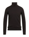 Alpha Studio Man Turtleneck Dark Brown Size 44 Merino Wool In Black