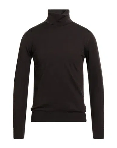 Alpha Studio Man Turtleneck Dark Brown Size 44 Merino Wool In Black
