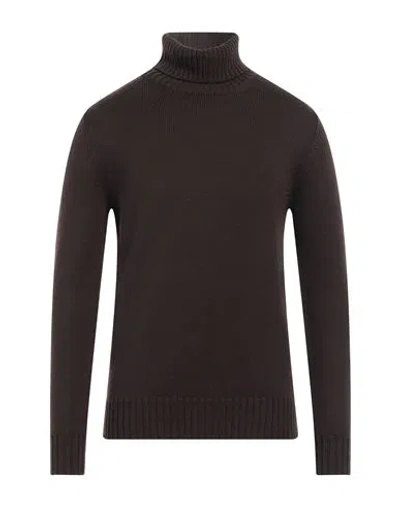 Alpha Studio Man Turtleneck Dark Brown Size 44 Merino Wool In Brown