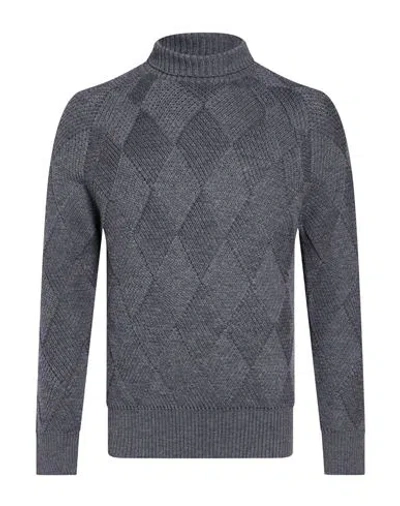 Alpha Studio Textured Turtleneck Sweater In Extrafine Merino Wool In Gray