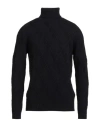 Alpha Studio Man Turtleneck Midnight Blue Size 38 Merino Wool In Black