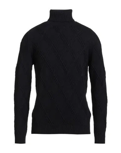 Alpha Studio Man Turtleneck Midnight Blue Size 38 Merino Wool In Black