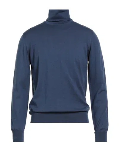 Alpha Studio Man Turtleneck Navy Size 40 Merino Wool In Blue