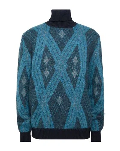 Alpha Studio Man Turtleneck Navy Size 40 Mohair Wool, Polyamide, Merino Wool In Blue