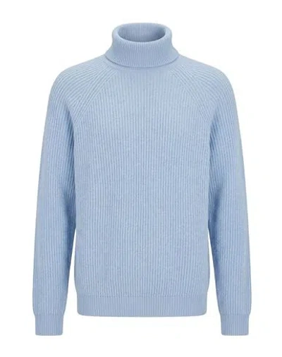 Alpha Studio Man Turtleneck Sky Blue Size 44 Wool, Cashmere In Animal Print