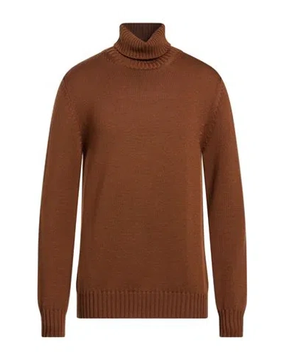 Alpha Studio Man Turtleneck Tan Size 42 Merino Wool In Brown
